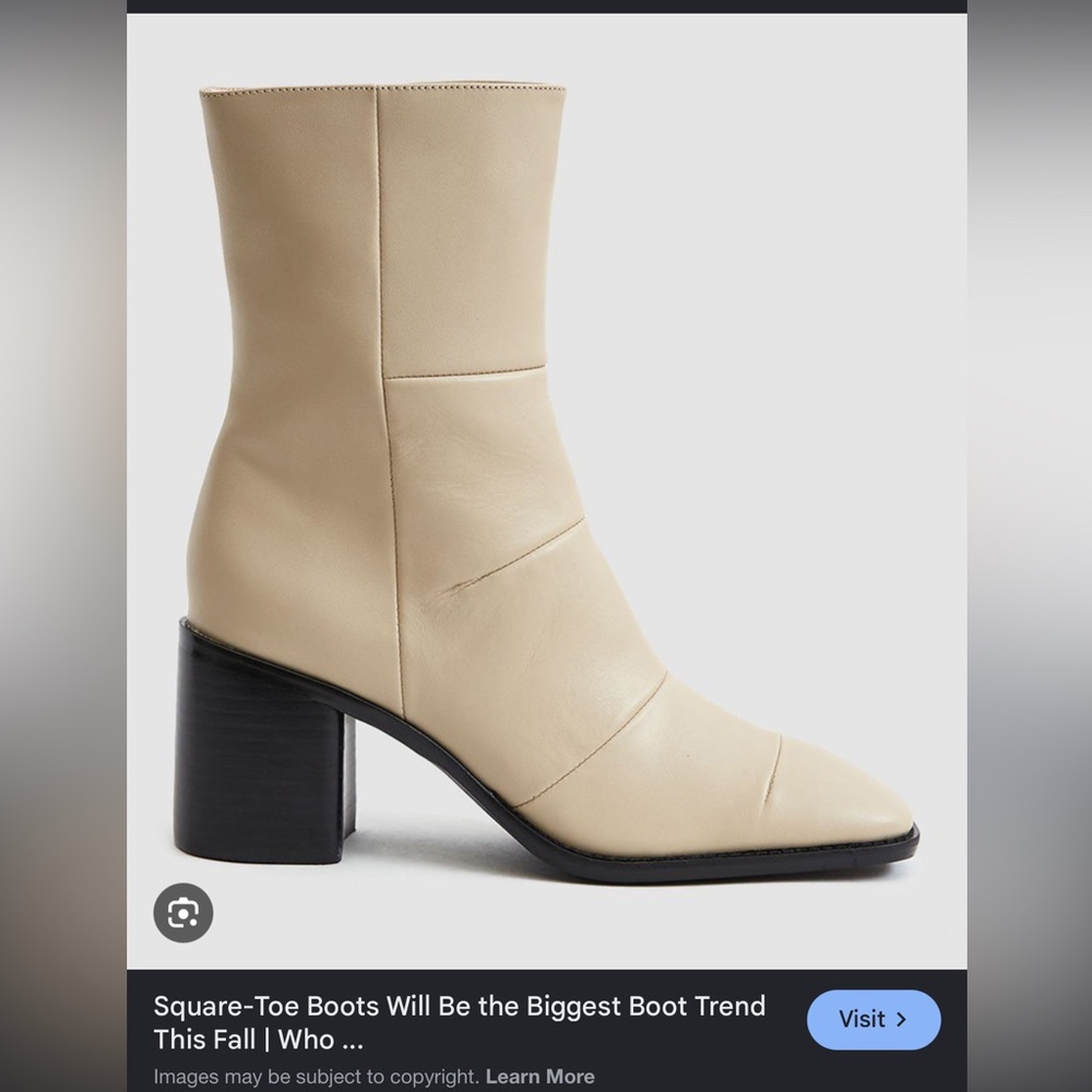 INTENTIONALLY BLANK MORE HUGS Cream Square-Toe Leather Block Heel Boots